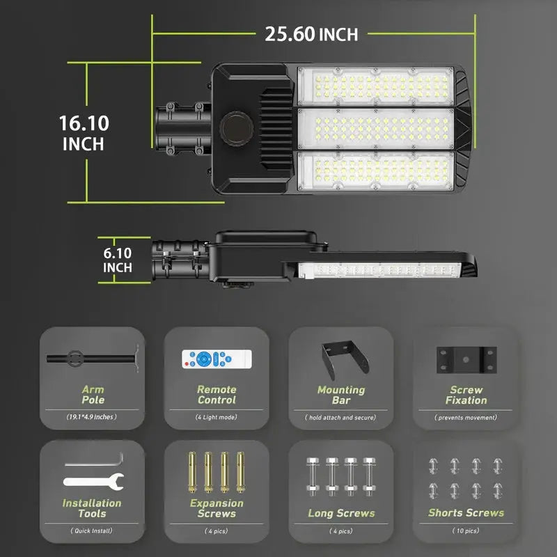 9500W Aluminum Solar Street Lights Outdoor, 500000LM High Powered Commercial Parking Lot Lights 6500K Dusk to Dawn with Remote by Outdoor Solar Outlet