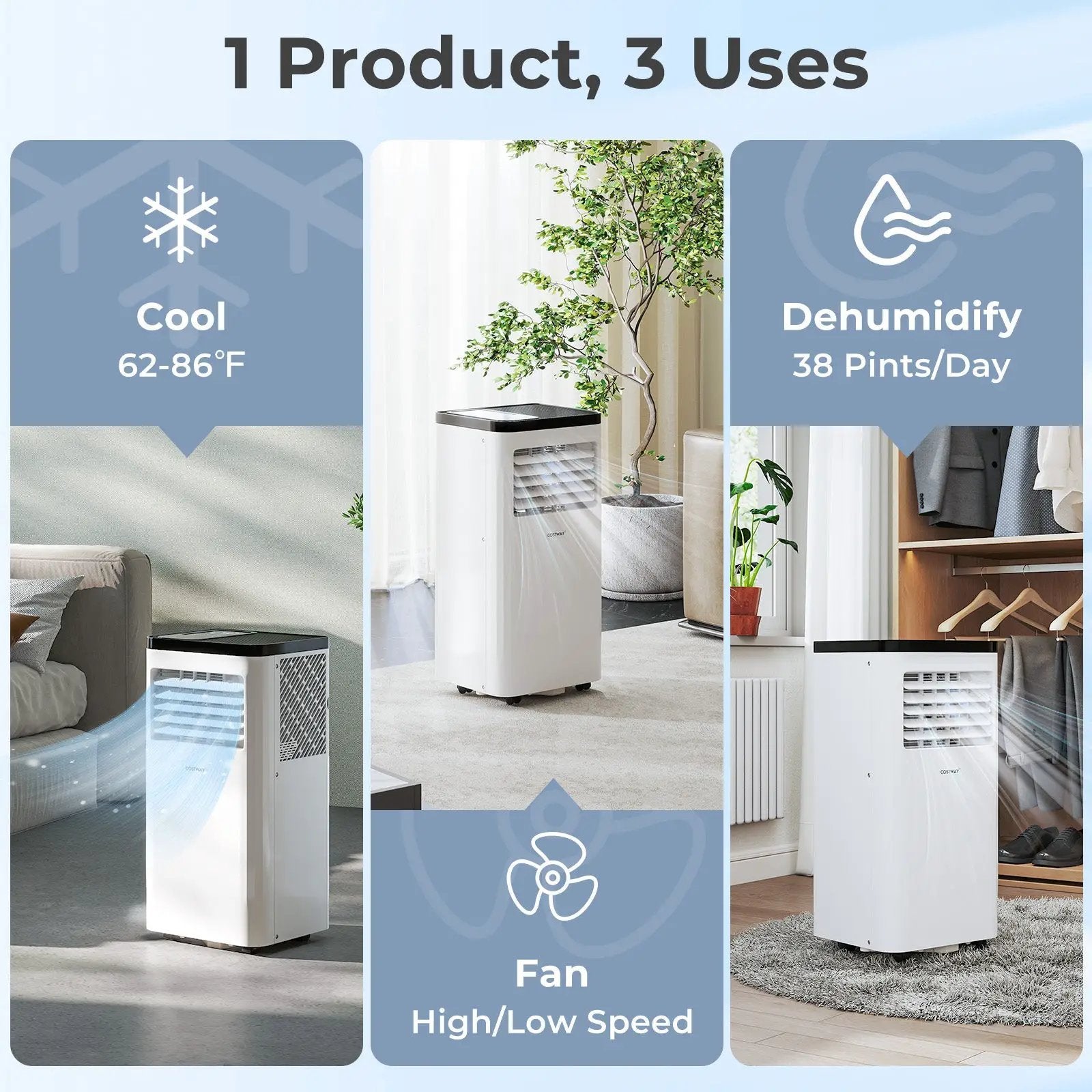 10000 BTU Portable Air Conditioner 3 in 1 Floor AC Unit Fan and Dehumidifier for Room by DirectDeals