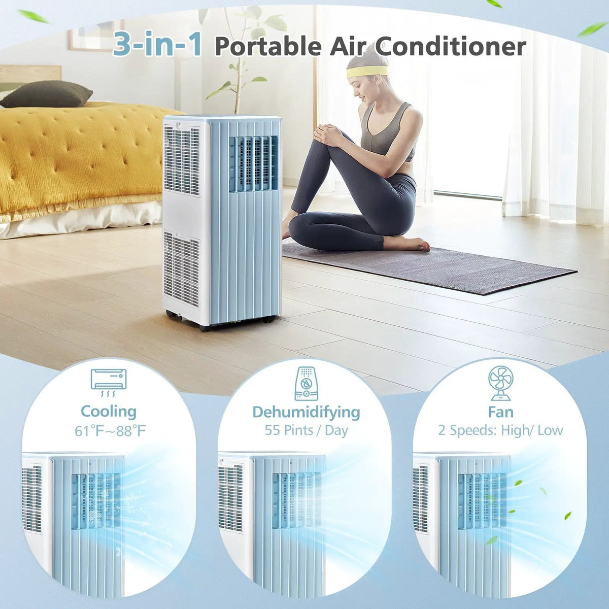 3-in-1 10000 BTU Air Conditioner with Humidifier and Smart Sleep Mode by DirectDeals
