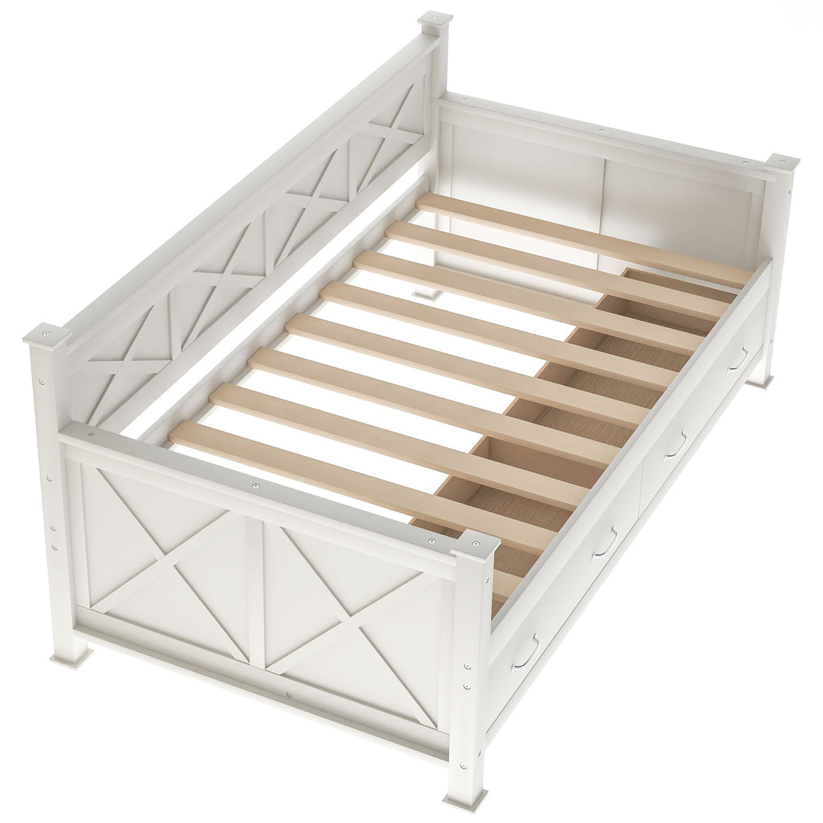 Modern Daybed with 2 Large Drawers and X Shaped Frame - Twin, Dark Gray or White, photo 14 of 28