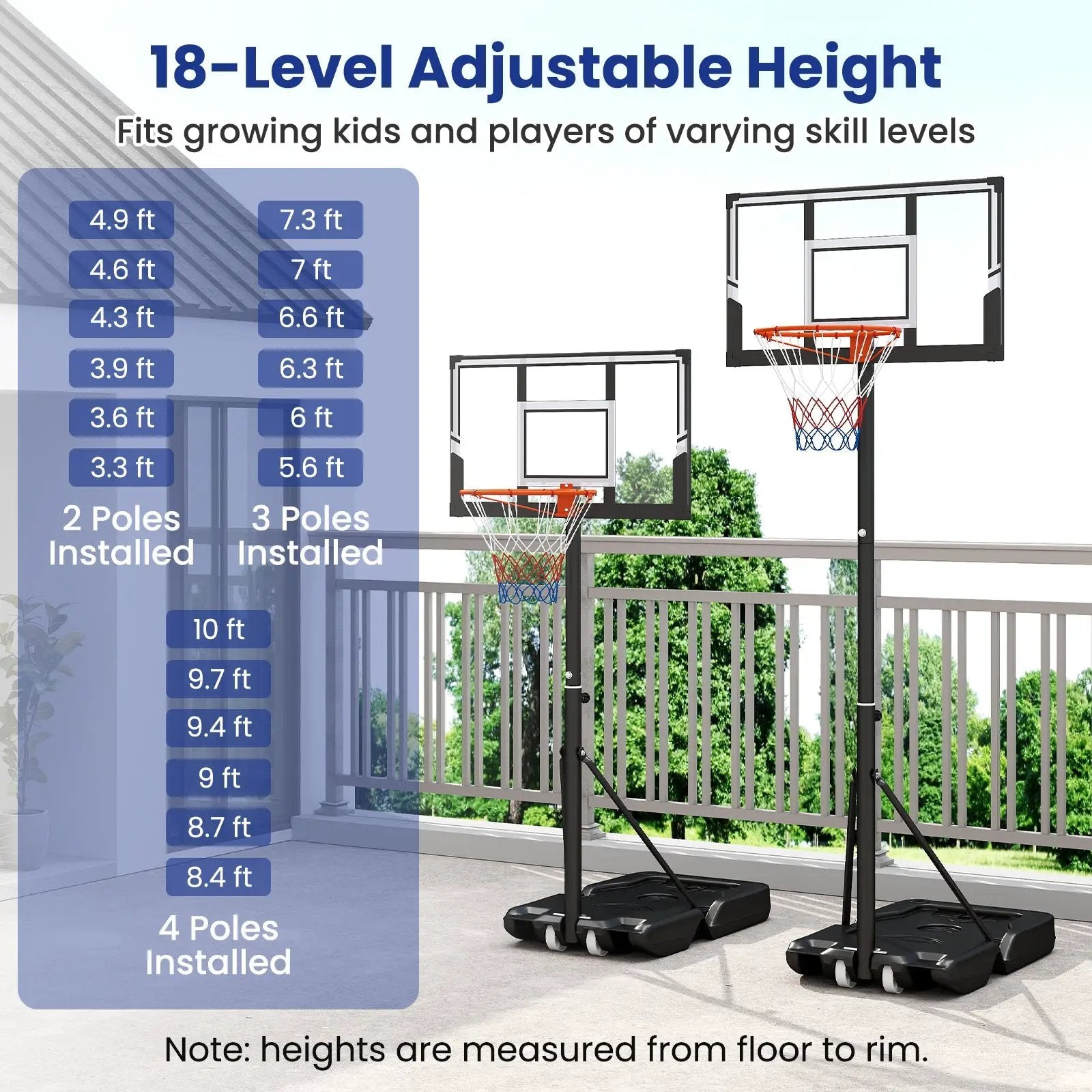 3.3-10 Feet Portable Basketball Hoop Adjustable with Base and Wheels by DirectDeals