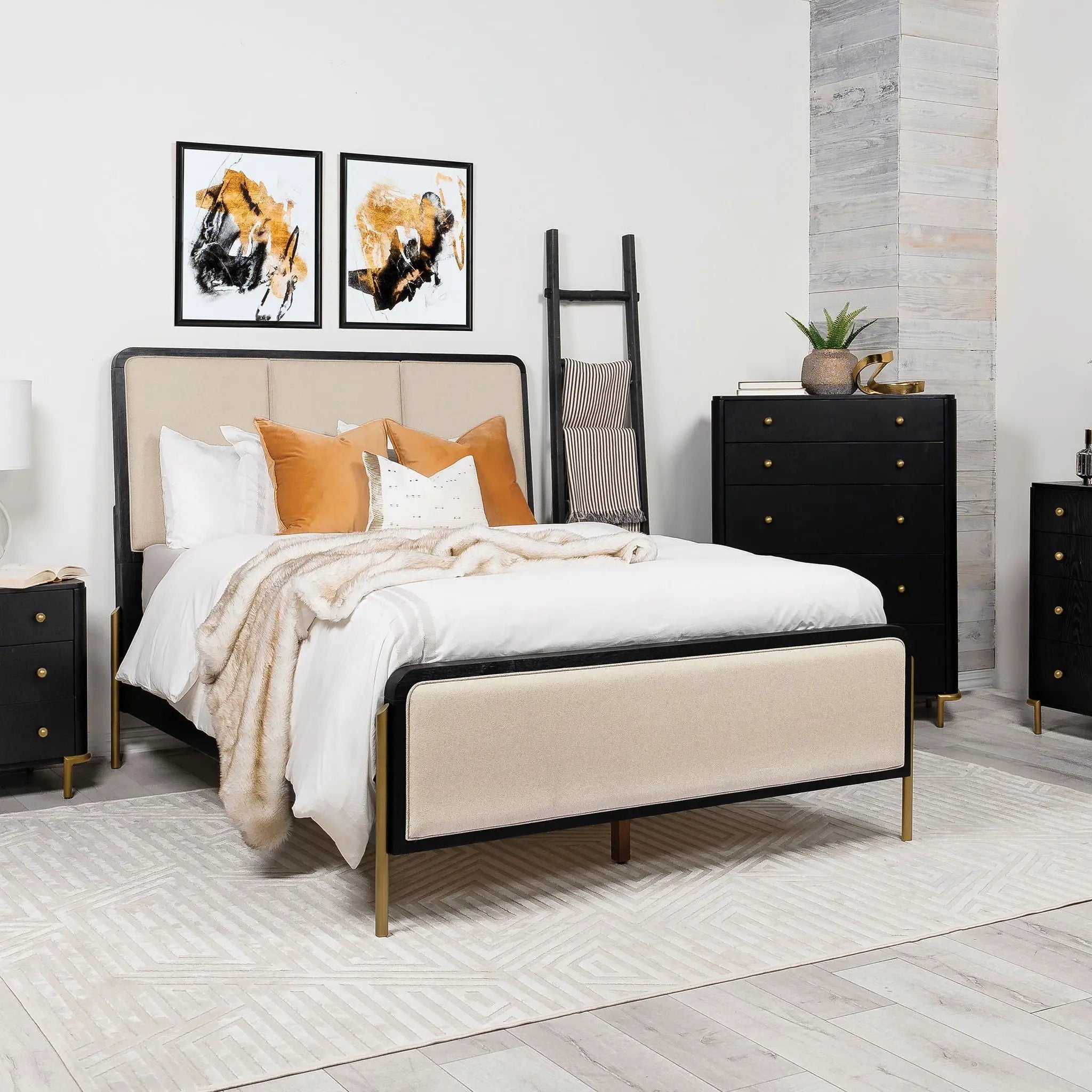 Arini 56-inch California King Panel Bed Cream and Black by Unique Piece Furniture
