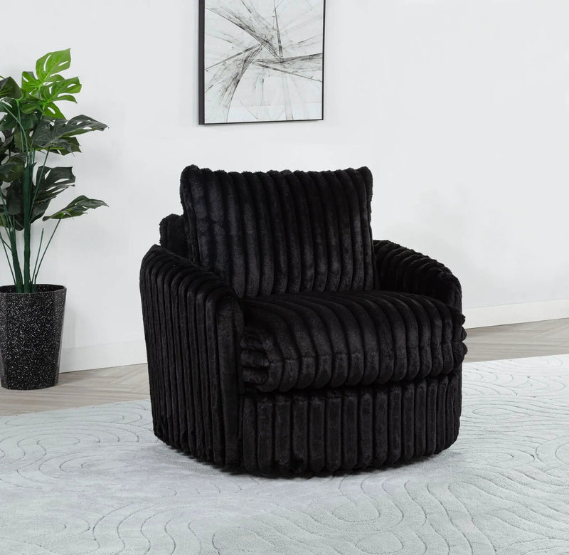 Sarco Corduroy Upholstered Swivel Accent Arm Chair Black by Unique Piece Furniture