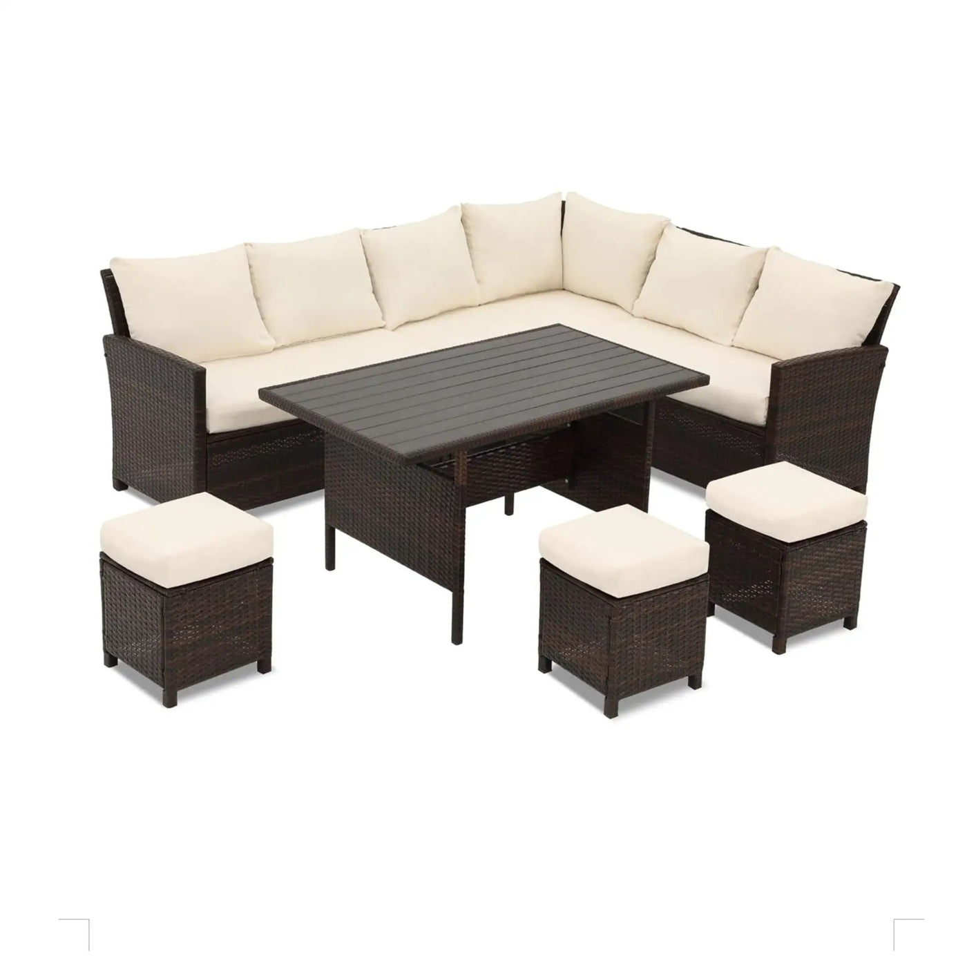7 Piece Patio Dining Set With Cushions, Modular Sectional Sofa & Storage Table by HouseOfZazla