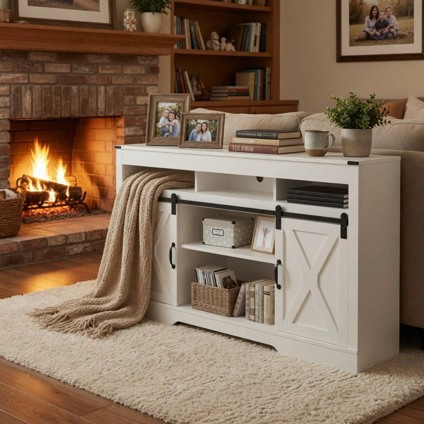Farmhouse TV Stand With Sliding Barn Doors & Adjustable Storage by HouseOfZazla