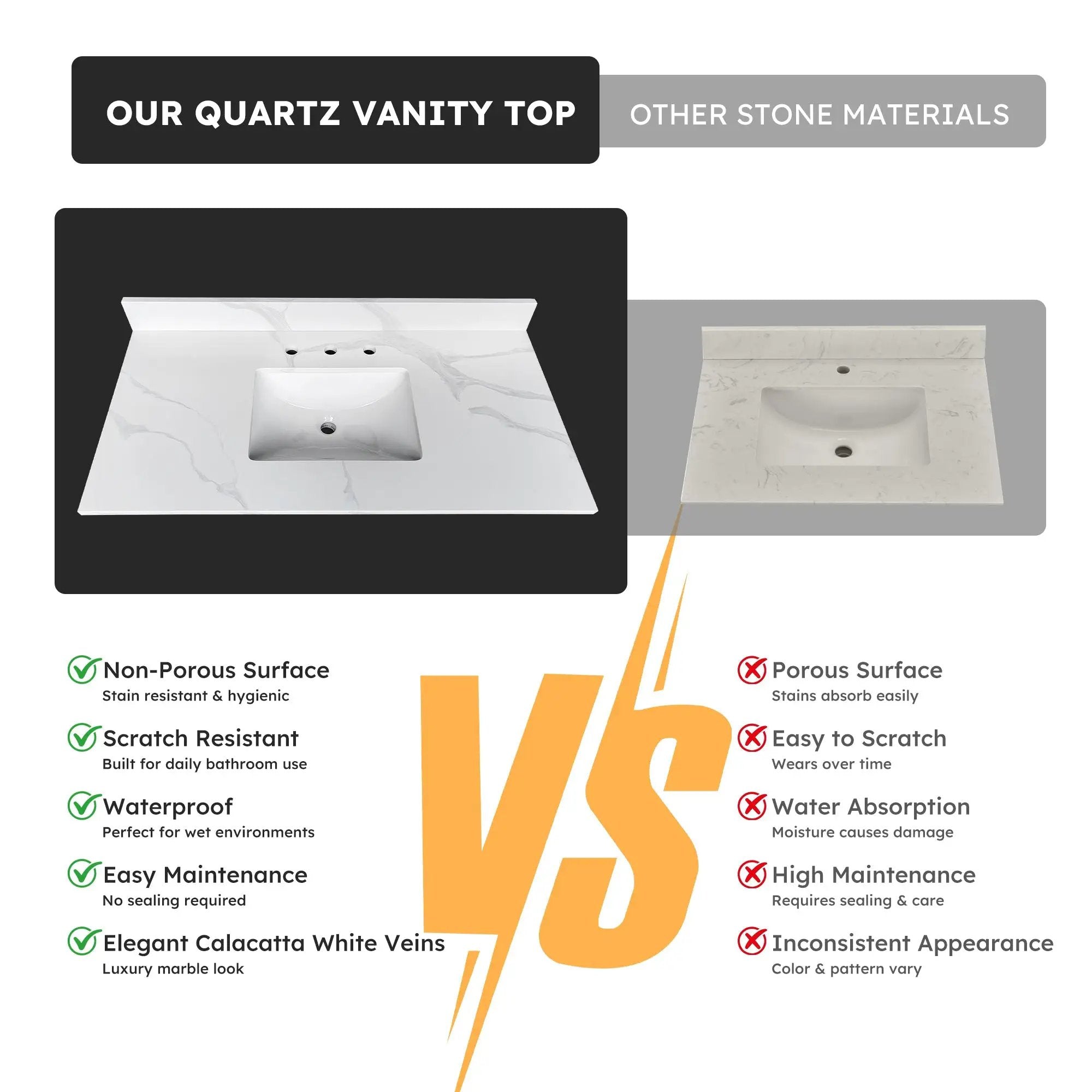 43-Inch Quartz Bathroom Vanity Top by HouseOfZazla