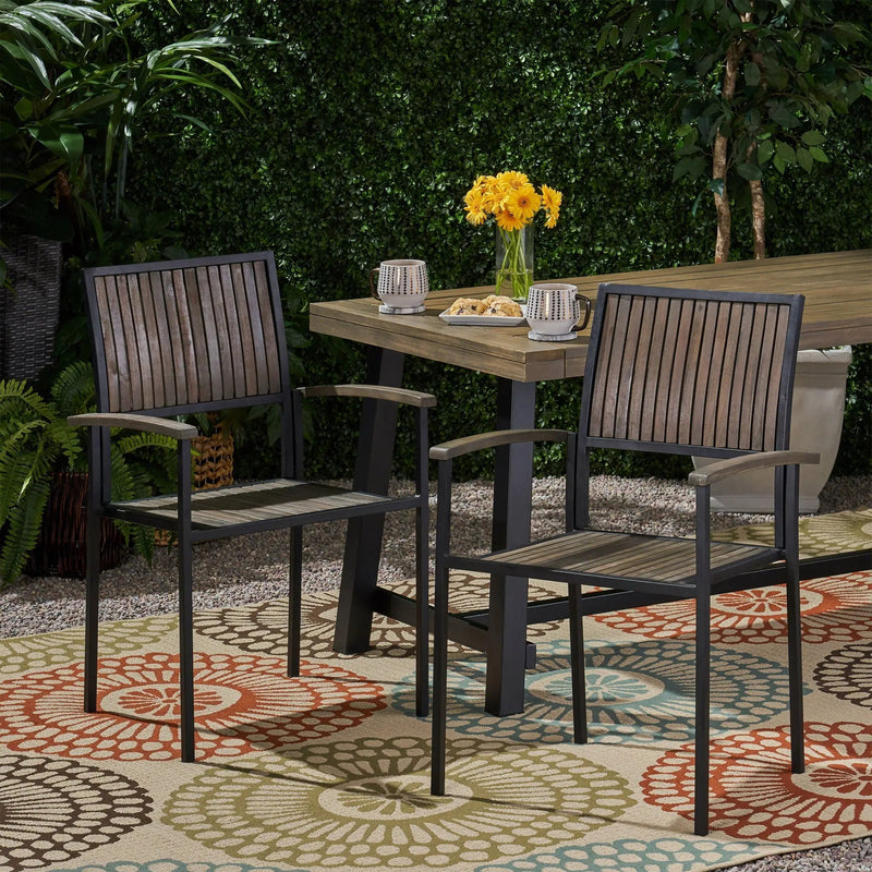 Vermilion Outdoor Dining Chair With Vertical Slat And Wooden Arm by HouseOfZazla