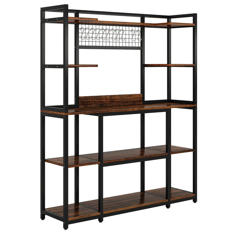 Baker's Rack With Hutch, 5 Tier Kitchen Storage Shelf, Freestanding Utility Pantry Organizer With Hooks And Microwave Stand - Black by HouseOfZazla