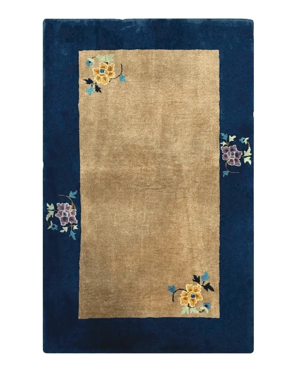 Chinese Rug 3x5, Antique Peking Art Deco Carpet, Simple Design by Jewel Rugs