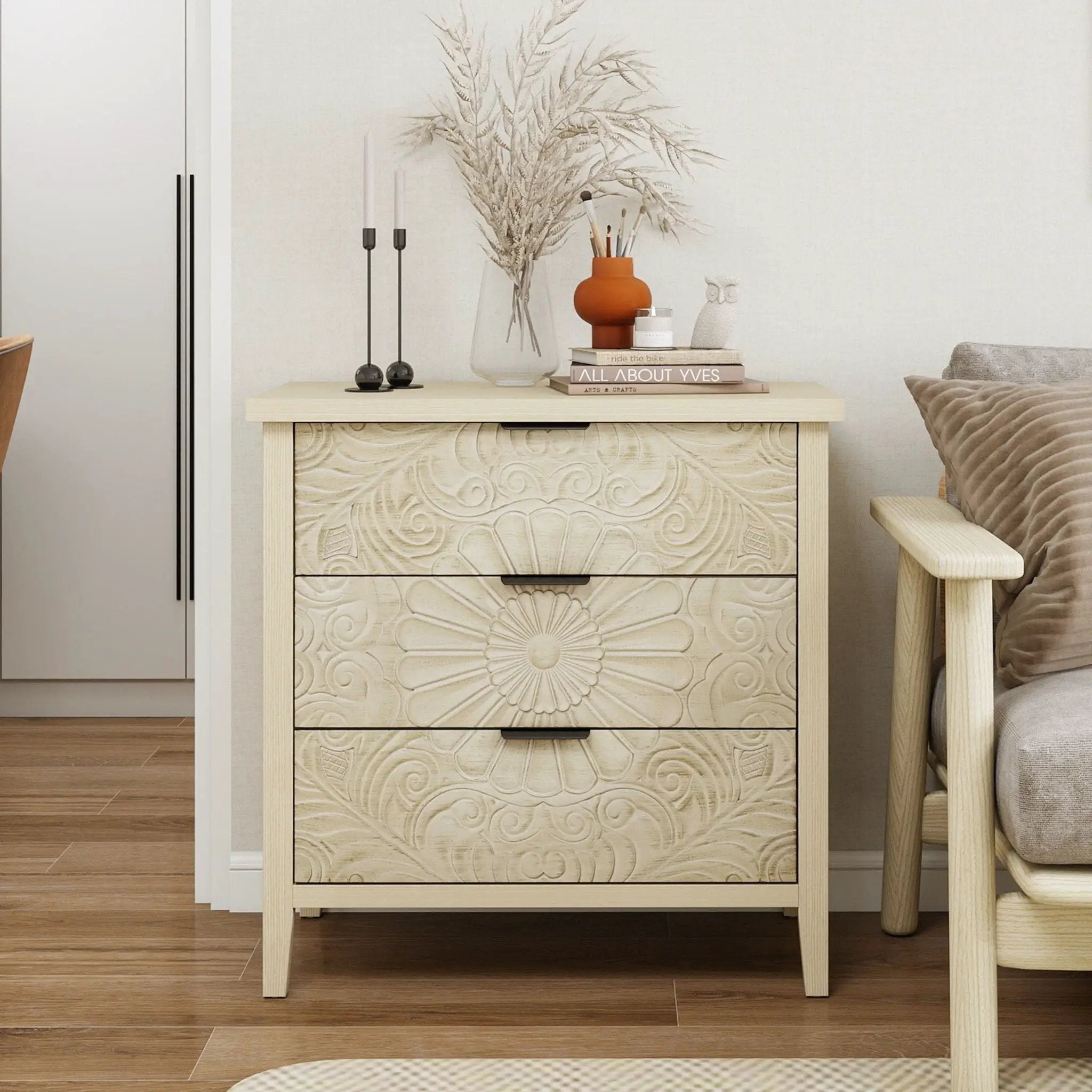 3 Drawer Cabinet - Natural Wood Finish by HouseOfZazla