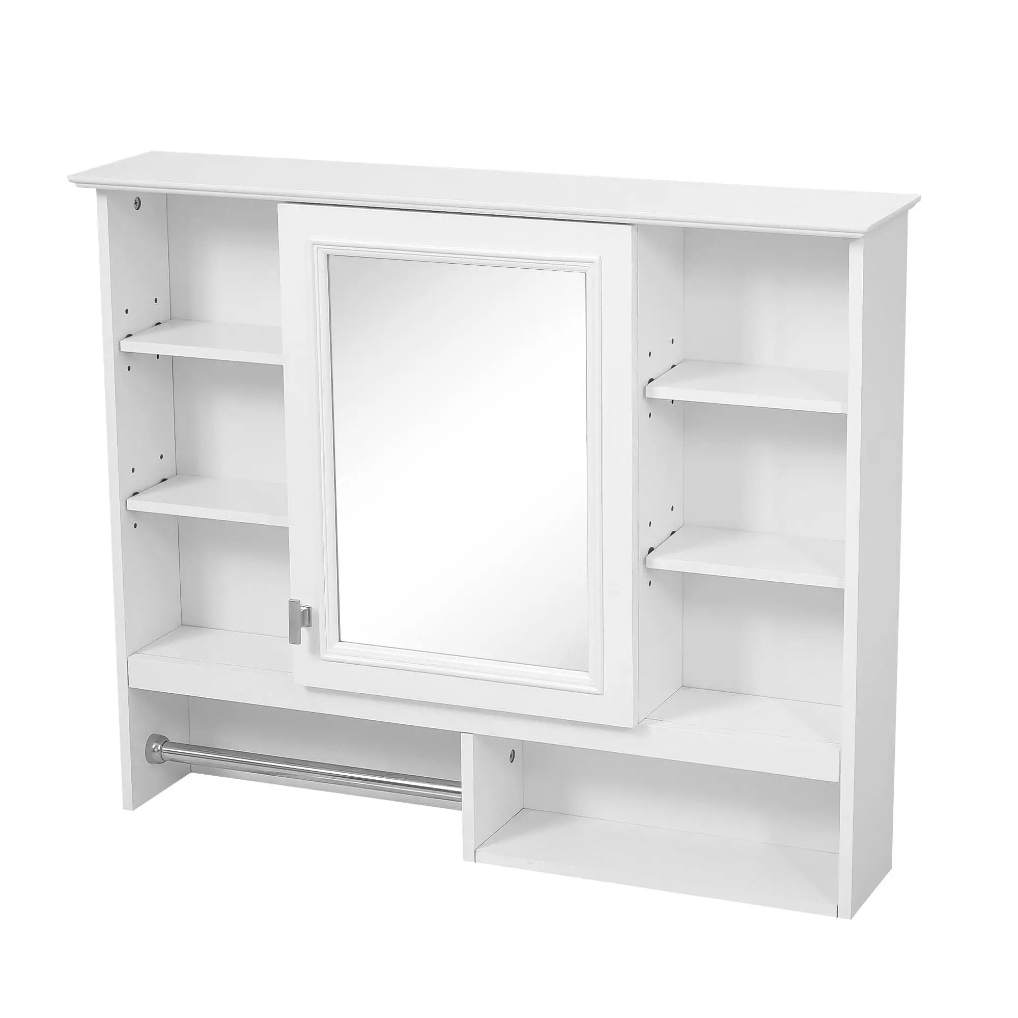 Wall Mount 2 In 1 Mirror Cabinet With Adjustable Shelves, Open Storage, For Bathroom Vanity - White by HouseOfZazla