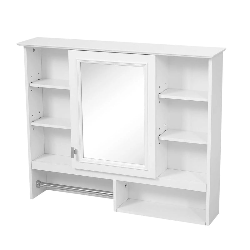 Wall Mount 2 In 1 Mirror Cabinet With Adjustable Shelves, Open Storage, For Bathroom Vanity - White by HouseOfZazla