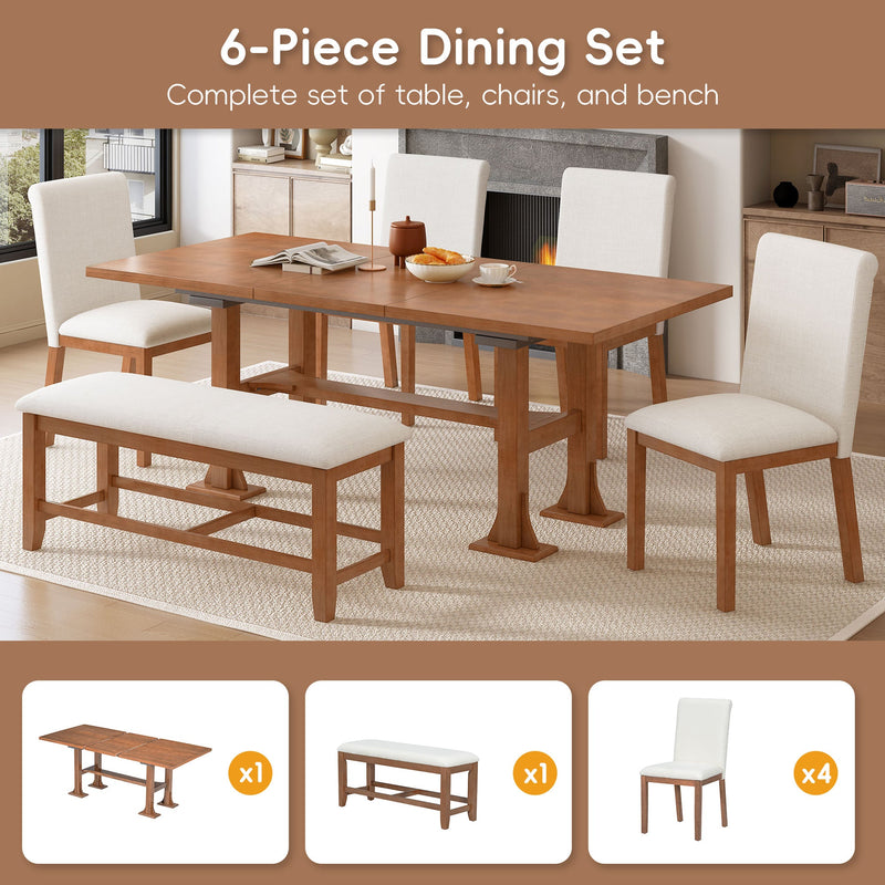 TOPMAX Farmhouse 76inch 6-Piece Extendable Dining Table Set by HouseOfZazla
