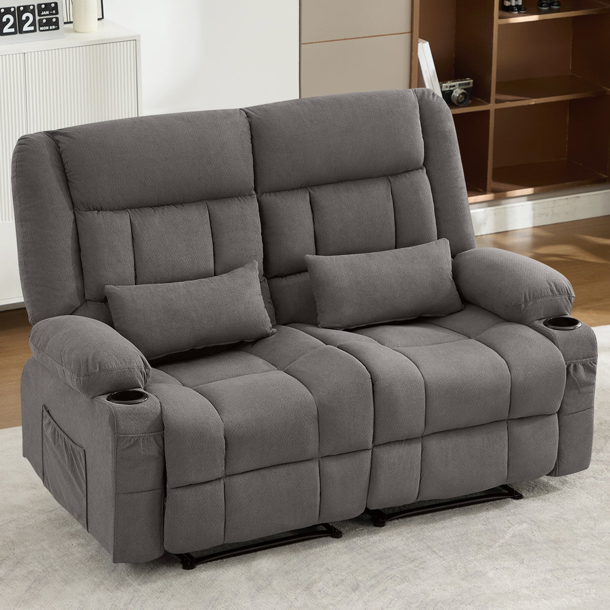 Manual Oversized Recliner Loveseat with Cup Holders - Grey or Blue