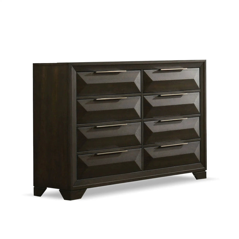 Dresser With Mirror Beveled Bracket Feet Handles 8 Drawers - Espresso by HouseOfZazla