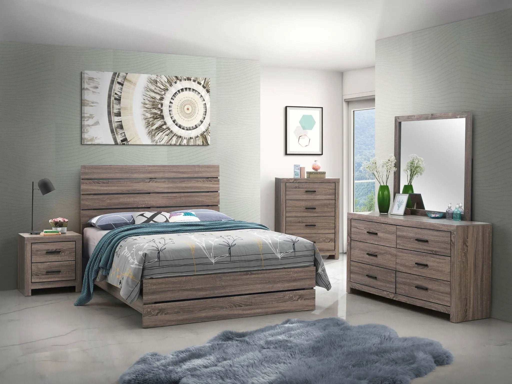Brantford Wood Eastern King Panel Bed Barrel Oak by Unique Piece Furniture