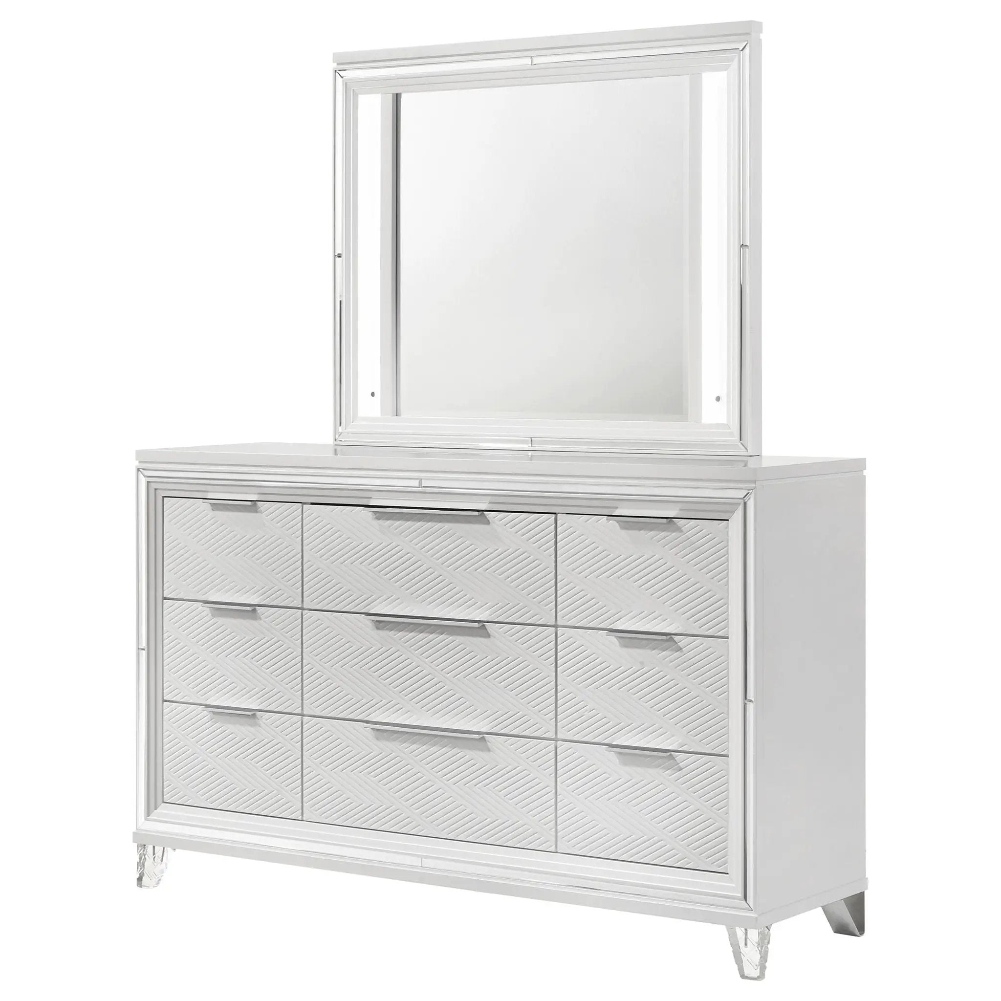 Marmore 9-drawer Dresser and LED Mirror White by Unique Piece Furniture
