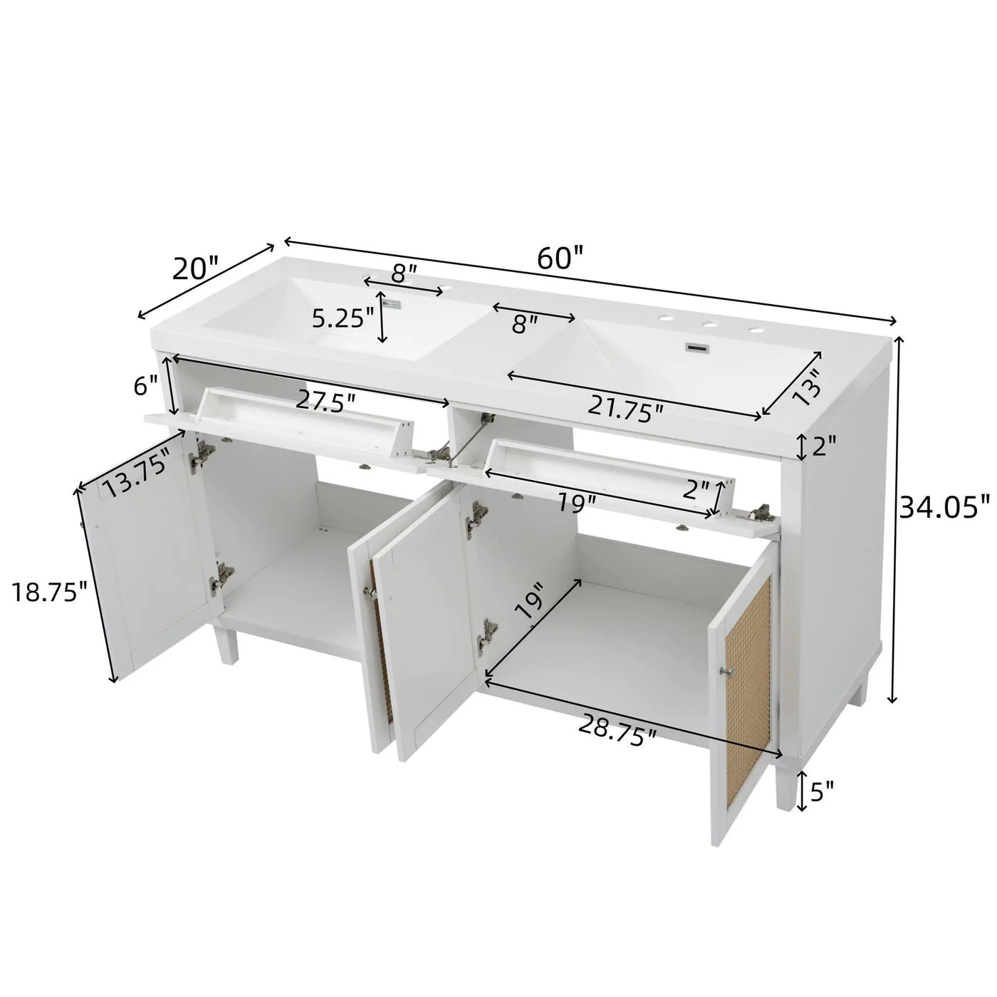 Bathroom Vanity With Double Sink, Large Storage Space by HouseOfZazla