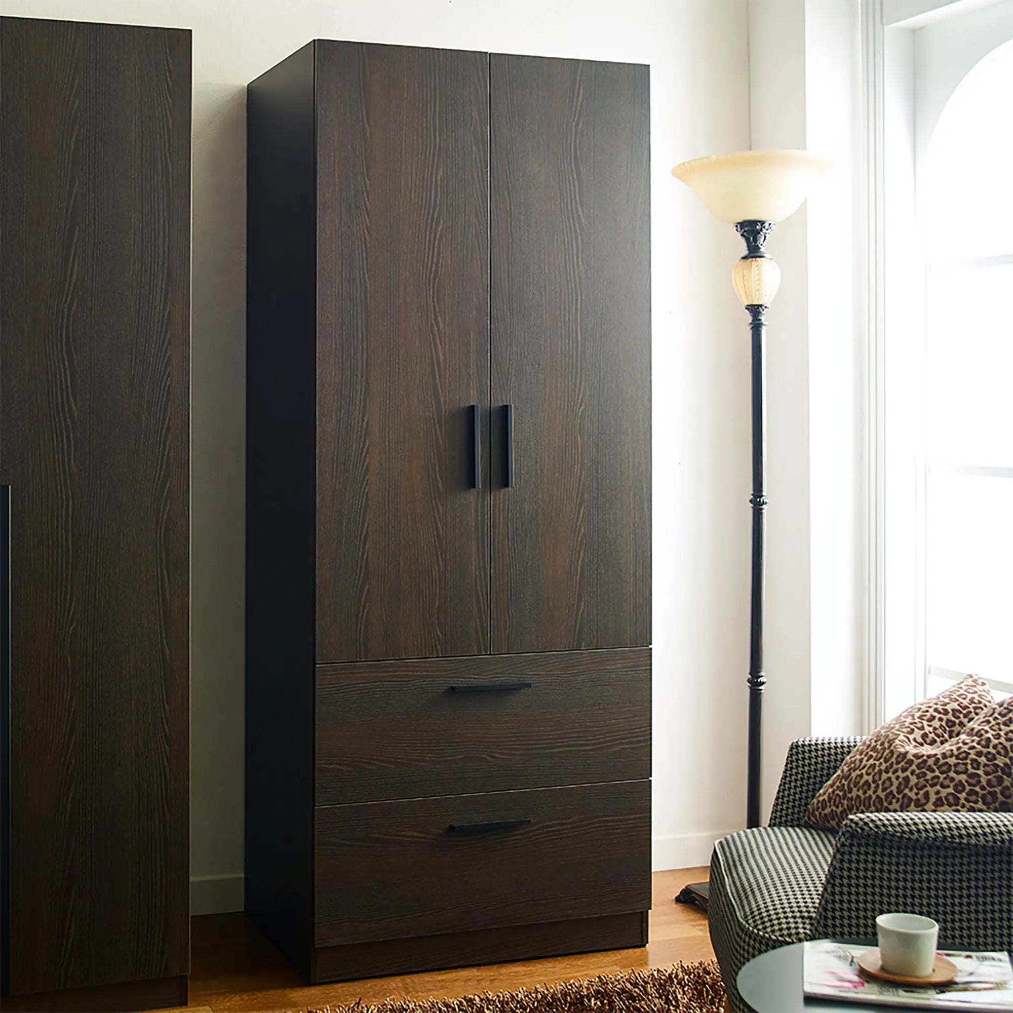 Brook - 2 Door Closet With 2 Drawers And Hanging Bars - Dark Brown by HouseOfZazla