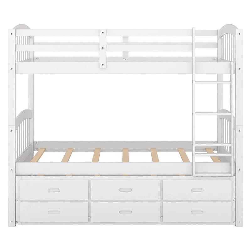Bunk Bed With Trundle And Drawers, Arched Headboard And Footboard by HouseOfZazla