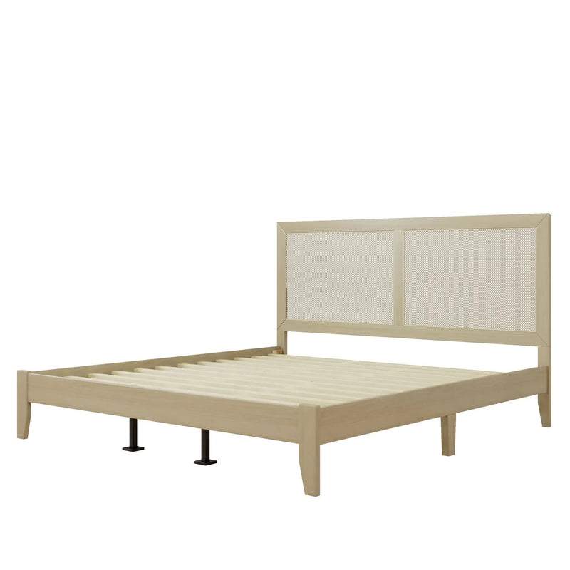 Solid Wood Platform King Bed With Rattan by HouseOfZazla