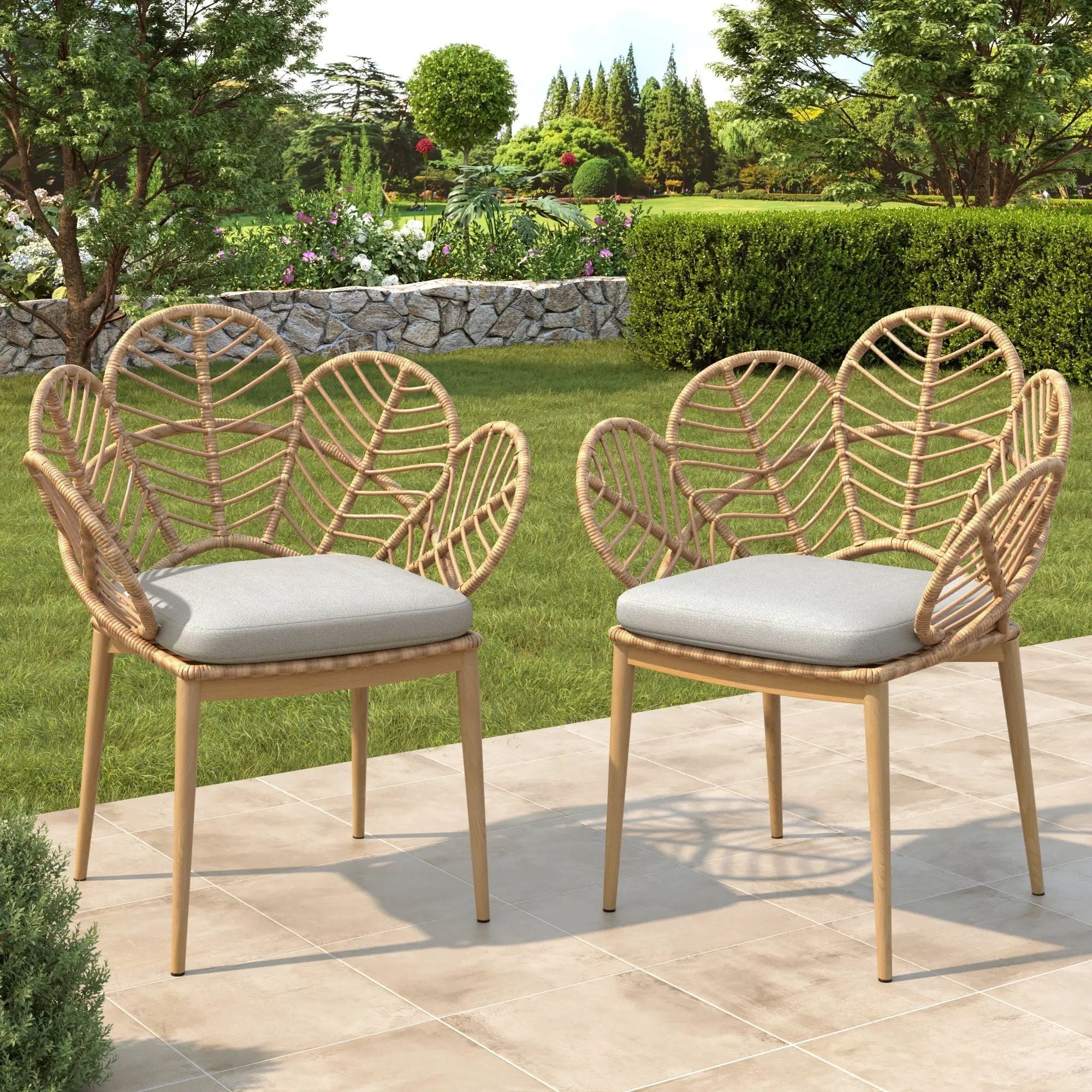 Kirk Outdoor Wicker Peacock Shape Papasan Style Chair Set of 2 by HouseOfZazla