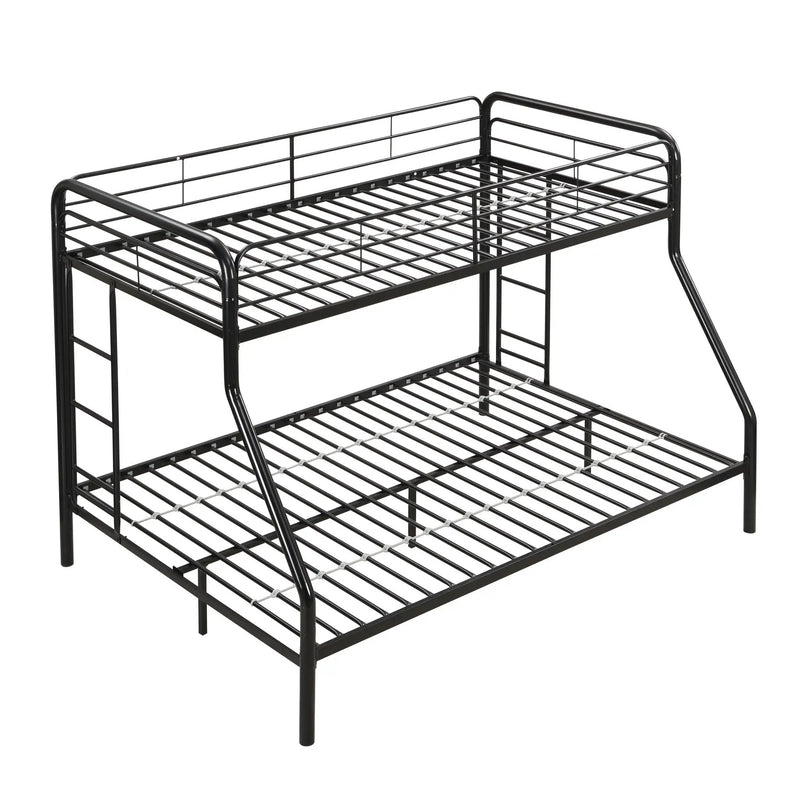Modern Twin Over Full Metal Bunk Bed With Trundle And Dual Side Ladder And Metal Design - Black / Brown by HouseOfZazla