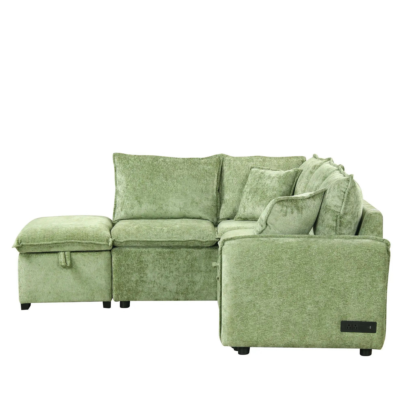 Convertible Sofa Bed Sectional Sofa Sleeper L-Shaped Sofa With A Storage Ottoman, Two Pillows, Two Power Sockets And Two USB Ports For Living Room by HouseOfZazla