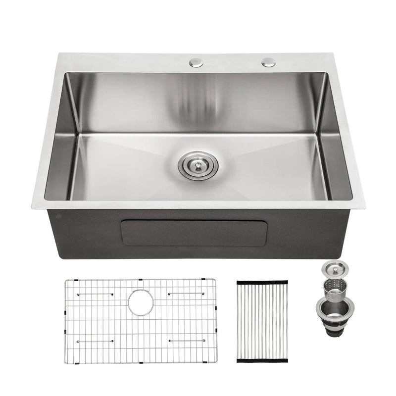 Drop In Kitchen Sink, 16 Gauge Stainless Steel, Single Bowl, Topmount Basin by HouseOfZazla