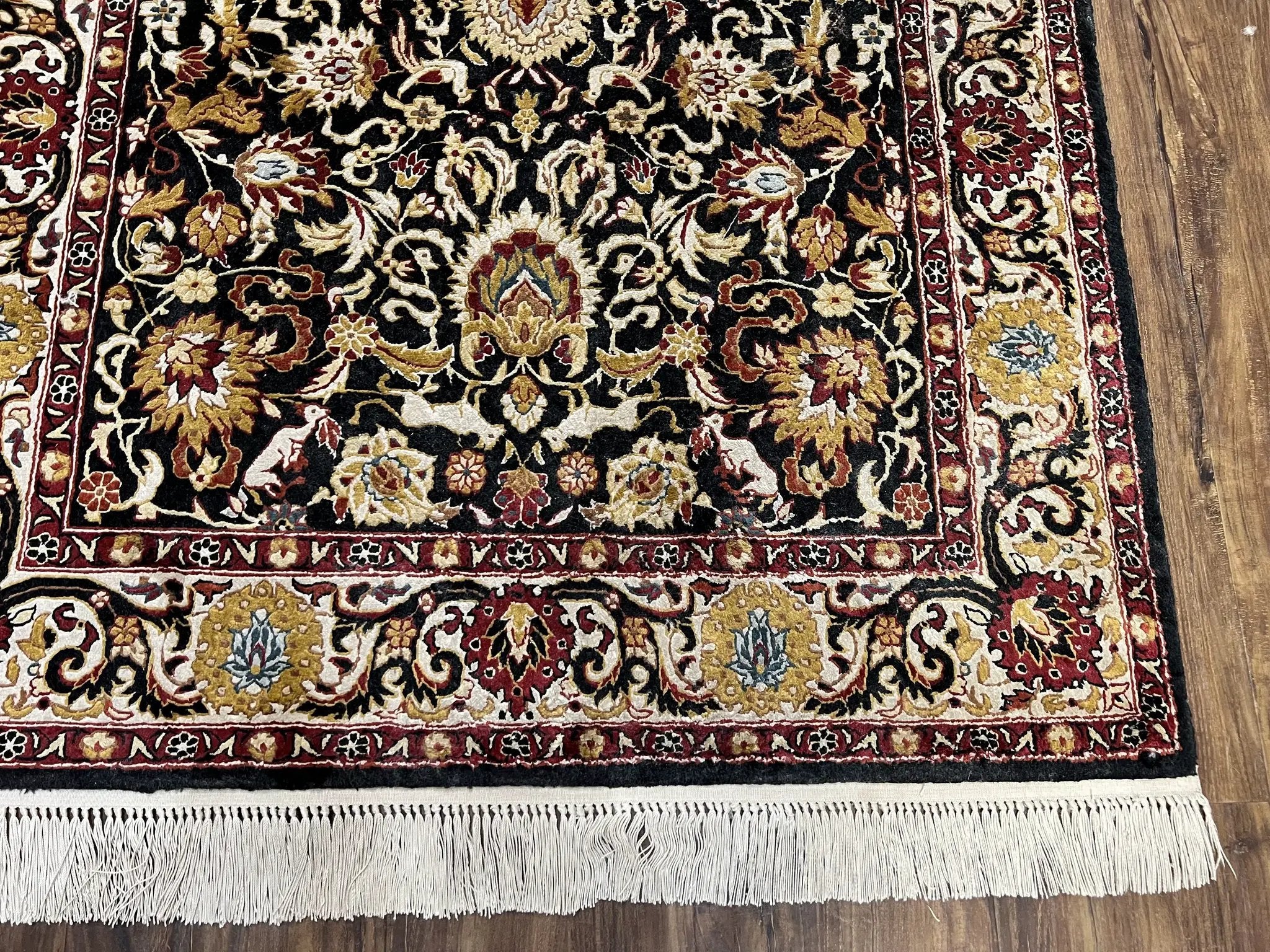 Sino Persian Silk Rug 3x5 Oriental Carpet 3 x 5 Fine Silk Rug, Black Ivory Gold, Animal Motifs, Flowers, High Quality, Vintage Silk Rug Wow by Jewel Rugs