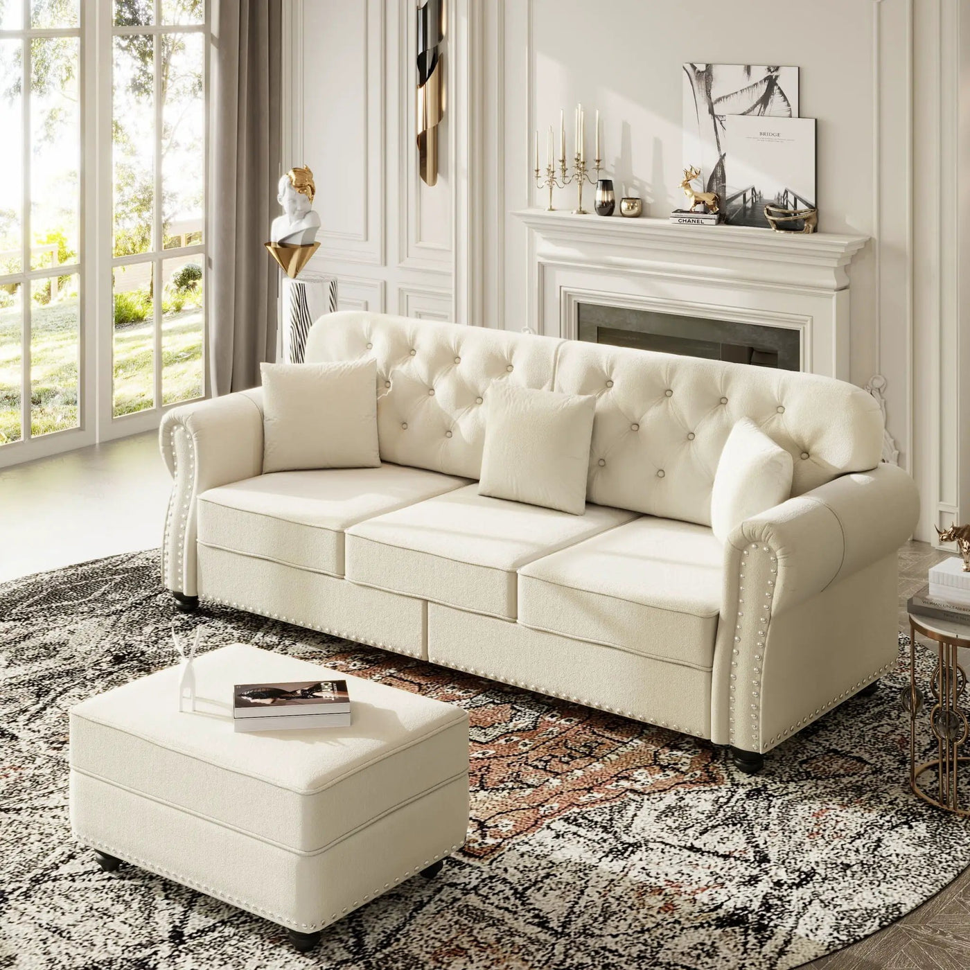 Upholstered 3 Seater Sofa Set With Ottoman by HouseOfZazla