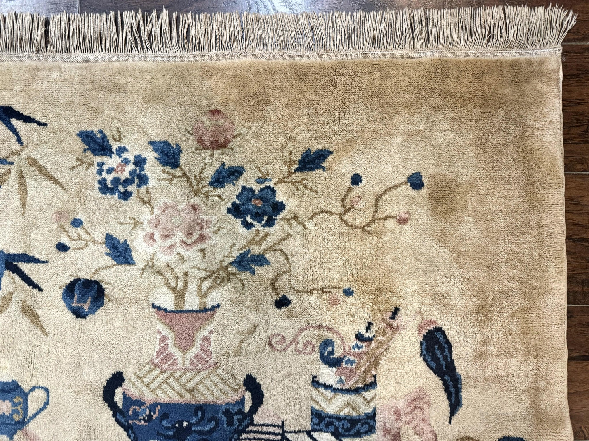 Chinese Rug 5x3, Horizontal Rug, Vases Flowers, Handmade Antique Vintage Carpet, Peking Rug, Chinese Wool Rug by Jewel Rugs