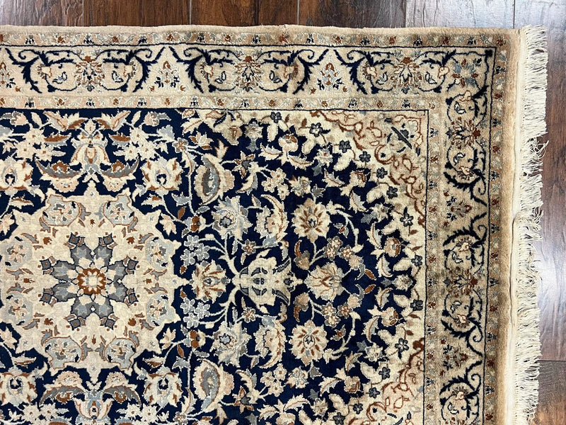 Persian Nain Rug 3x5, Floral Medallion Oriental Carpet, Very Fine Hand Knotted Handmade Wool and Silk Highlights Rug, Vintage Semi Antique by Jewel Rugs