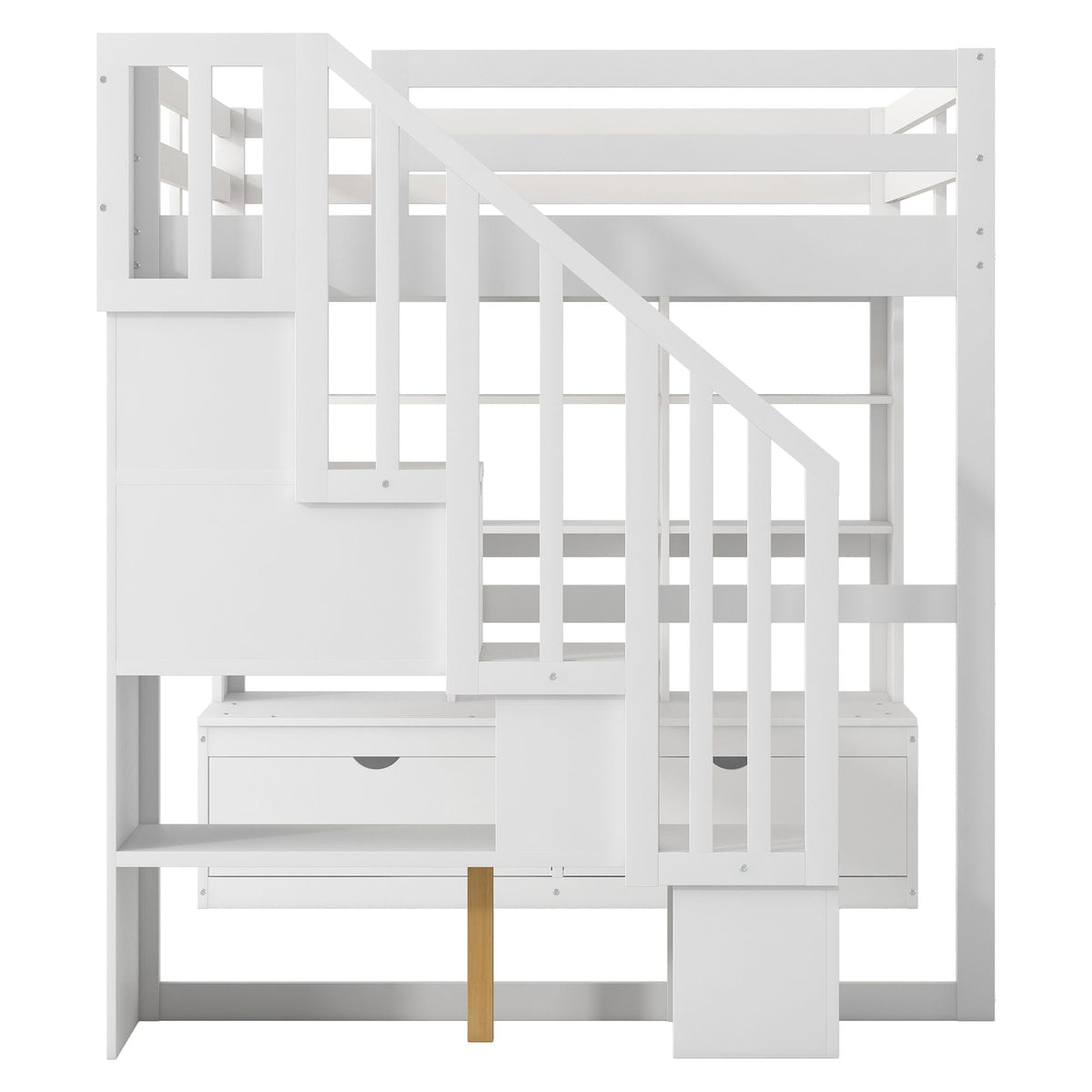 Full Size Loft Bed with Desk, Drawers & Storage Staircase - White, photo 5 of 13