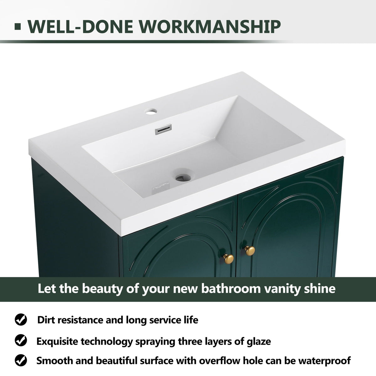 Contemporary Freestanding Bathroom Vanity With Resin Sink & Soft-Close Cabinet Doors, photo 31 of 40