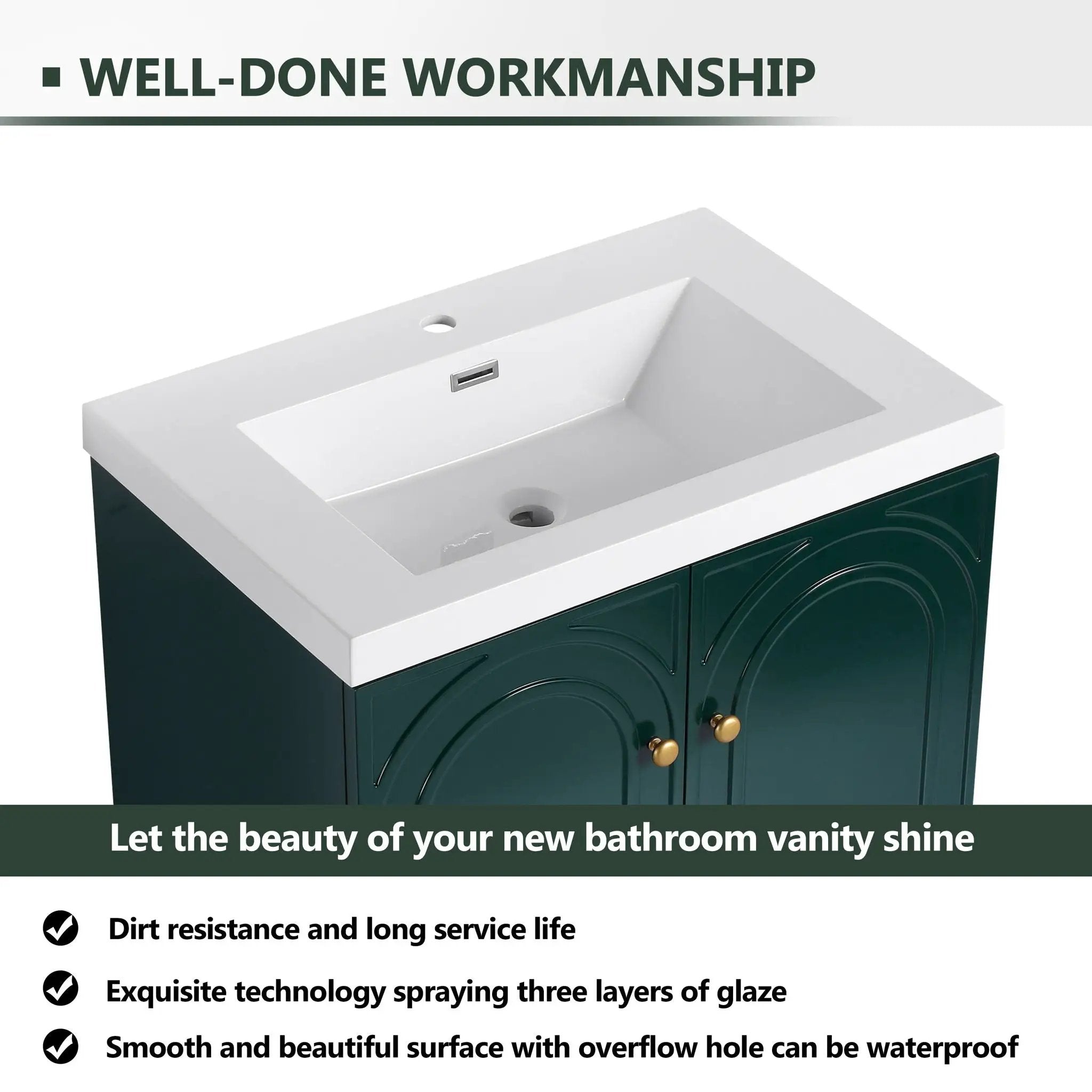 Contemporary Freestanding Bathroom Vanity With Resin Sink & Soft-Close Cabinet Doors by HouseOfZazla