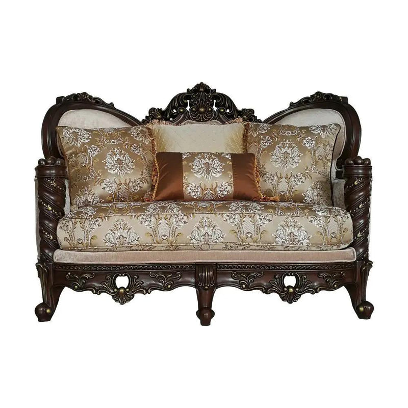 Devayne - Loveseat With 4 Pillows (Same Lv01583) - Pattern Fabric & Dark Walnut by Unique Piece Furniture