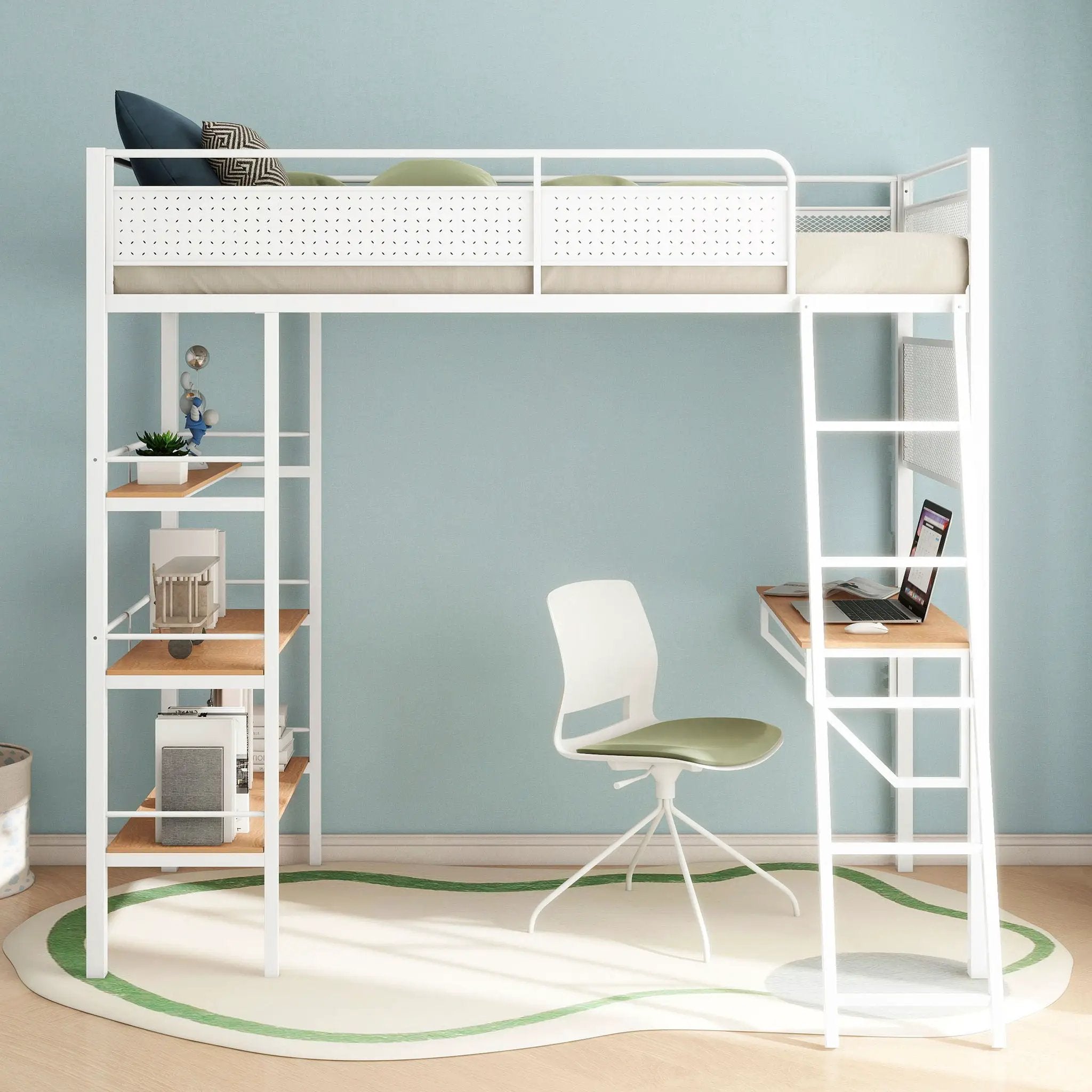 Campus 3-shelf Metal Twin Workstation Loft Bed Matte White by Unique Piece Furniture