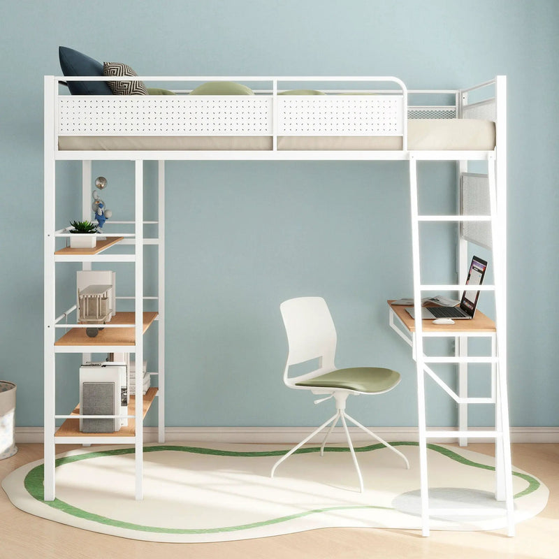 Campus 3-shelf Metal Twin Workstation Loft Bed Matte White by Unique Piece Furniture