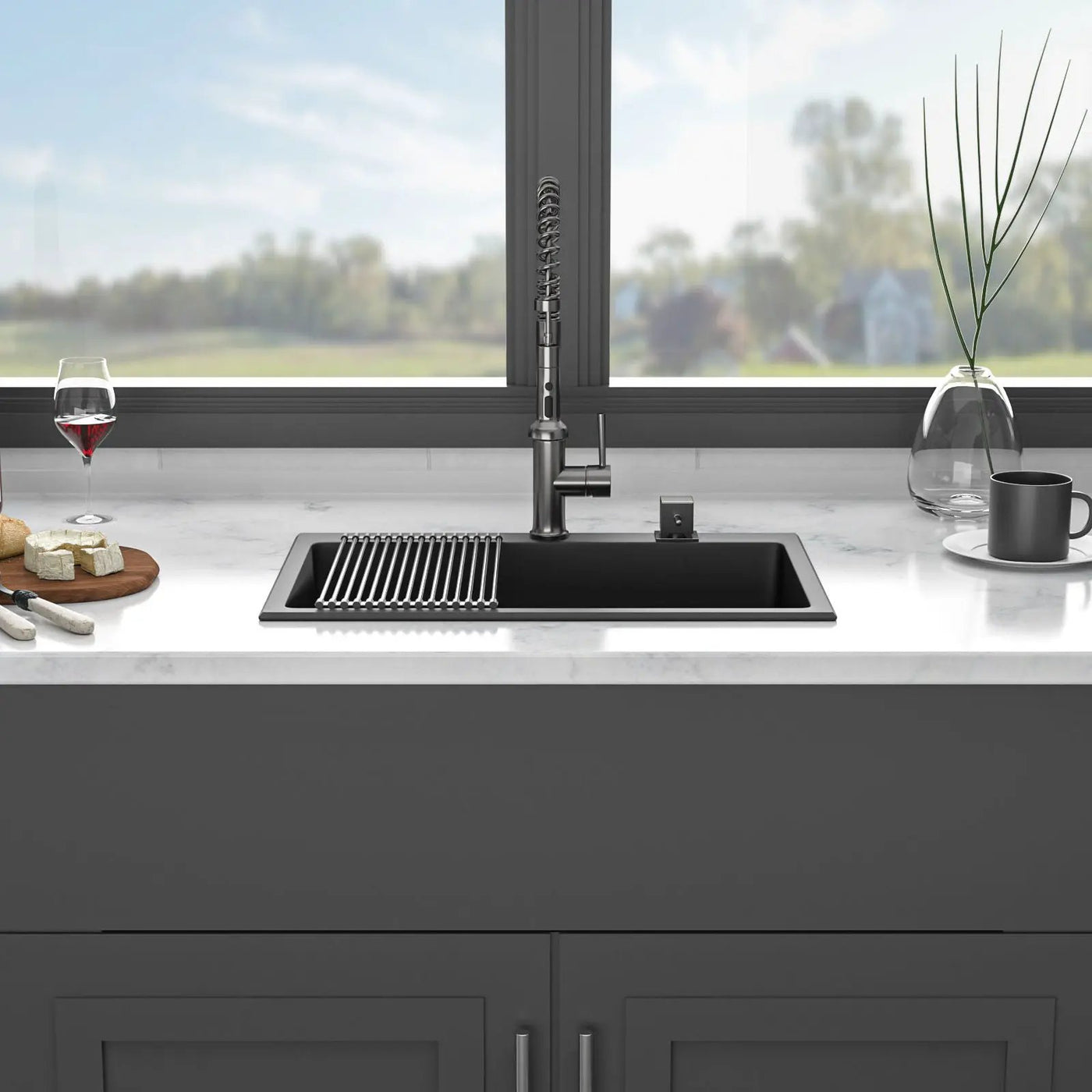 Quartz Kitchen Sink, Granite Composite, Drop In Sink With Durable Design by HouseOfZazla
