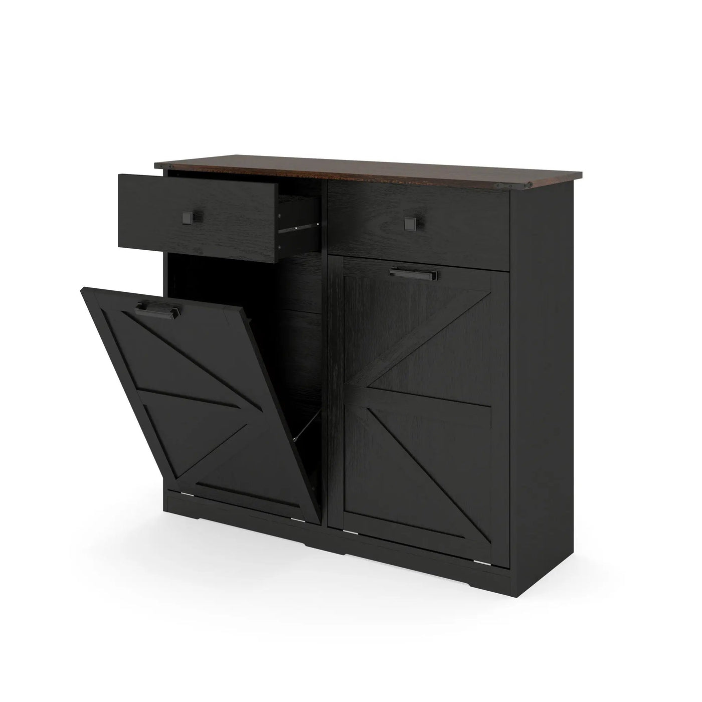 Double Tilt Out Trash Cabinet With Hideaway Drawer And Barn Door Style by HouseOfZazla