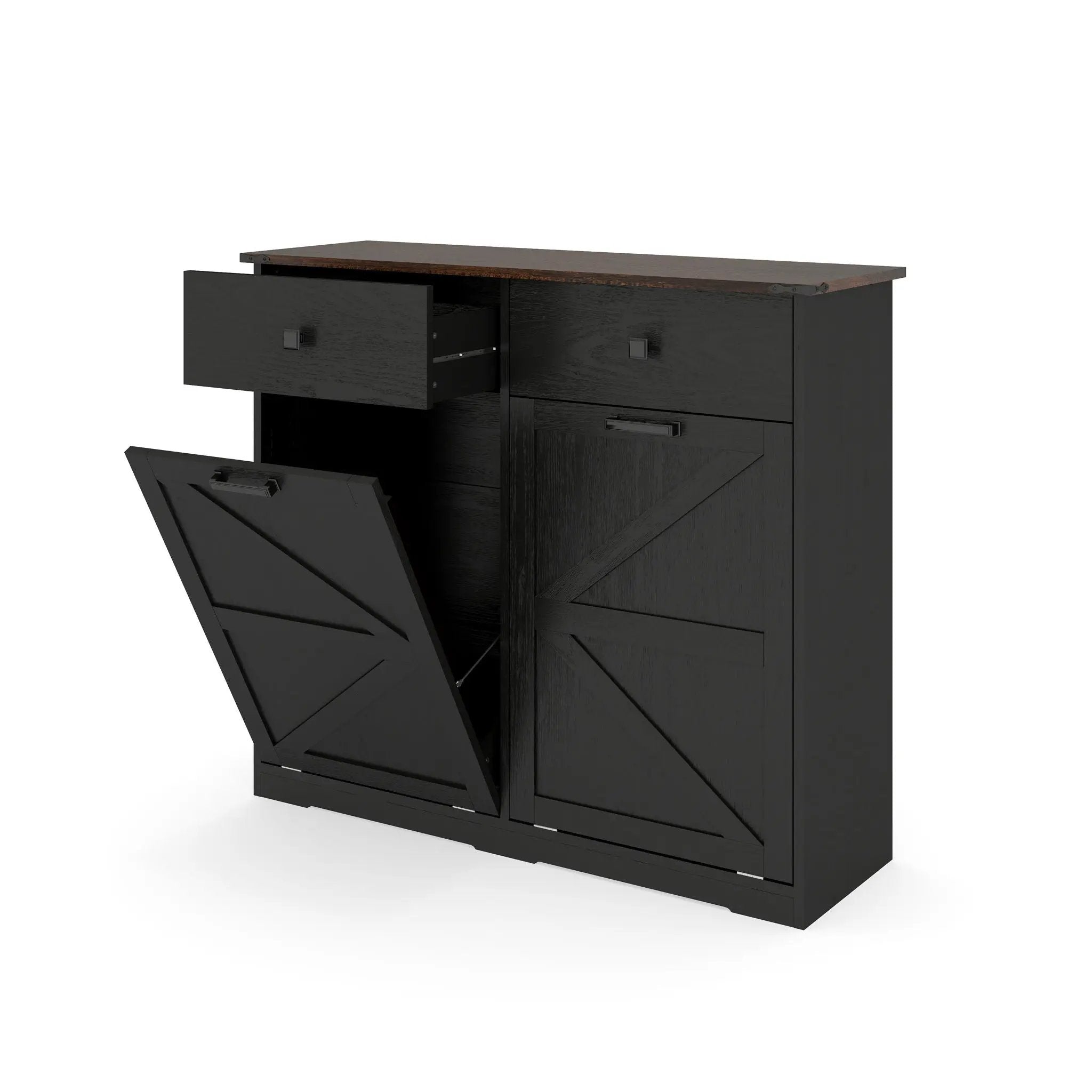 Double Tilt Out Trash Cabinet With Hideaway Drawer And Barn Door Style by HouseOfZazla