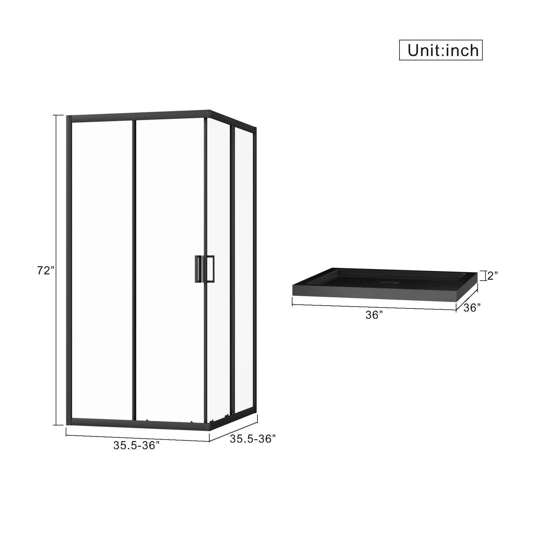 Corner Shower Enclosure, Sliding Door - Matte Black by HouseOfZazla