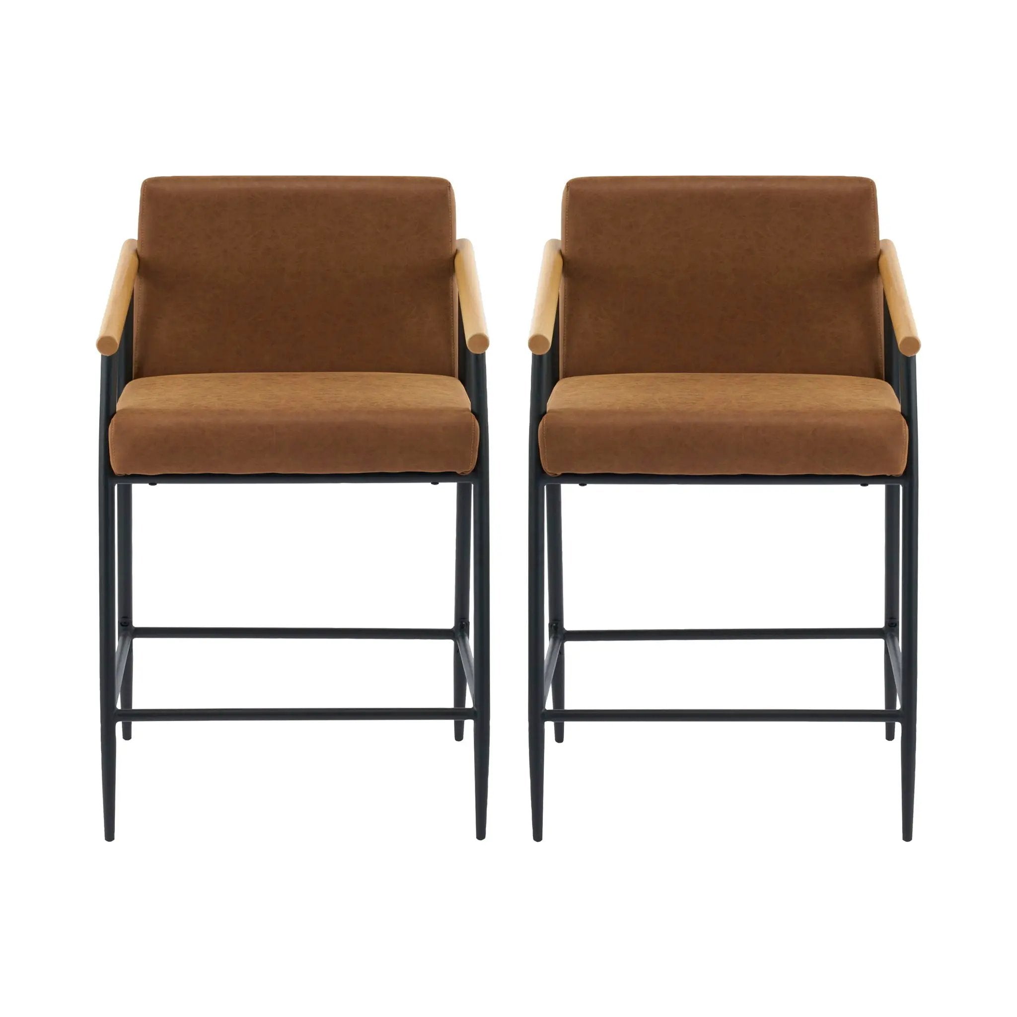 Mid Century Modern Counter Stool Set With Iron Frame