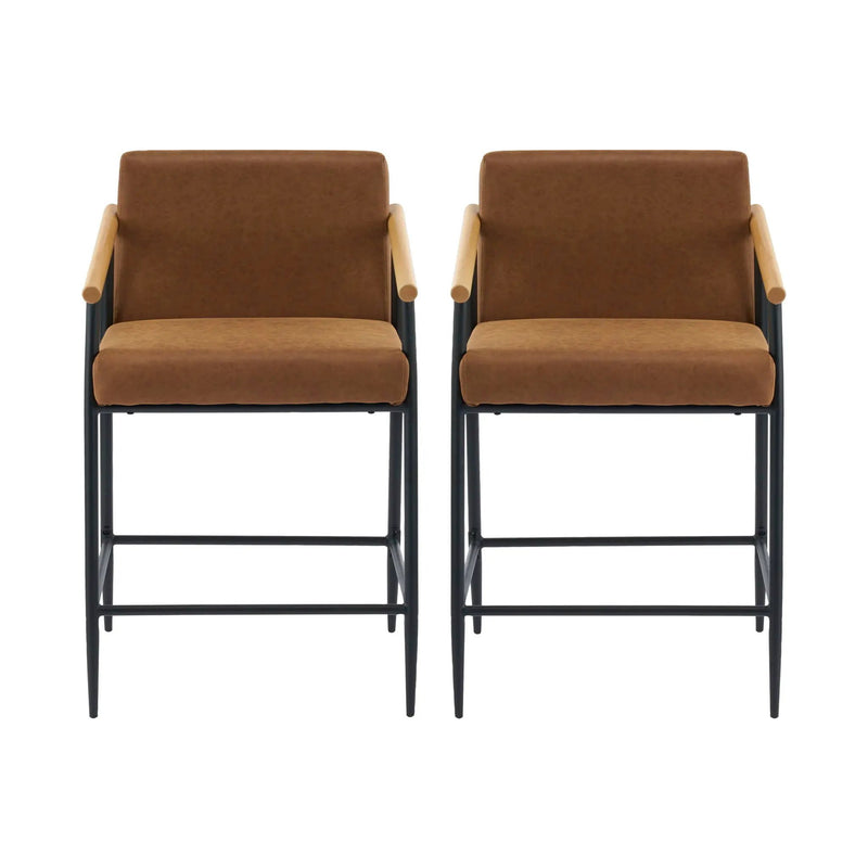 Mid Century Modern Counter Stool Set With Iron Frame