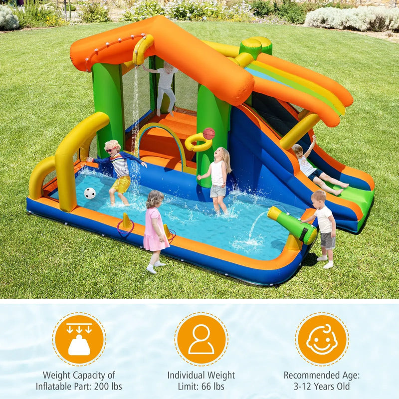 Inflatable Bounce House Water Park with Slide and 480W Blower by DirectDeals