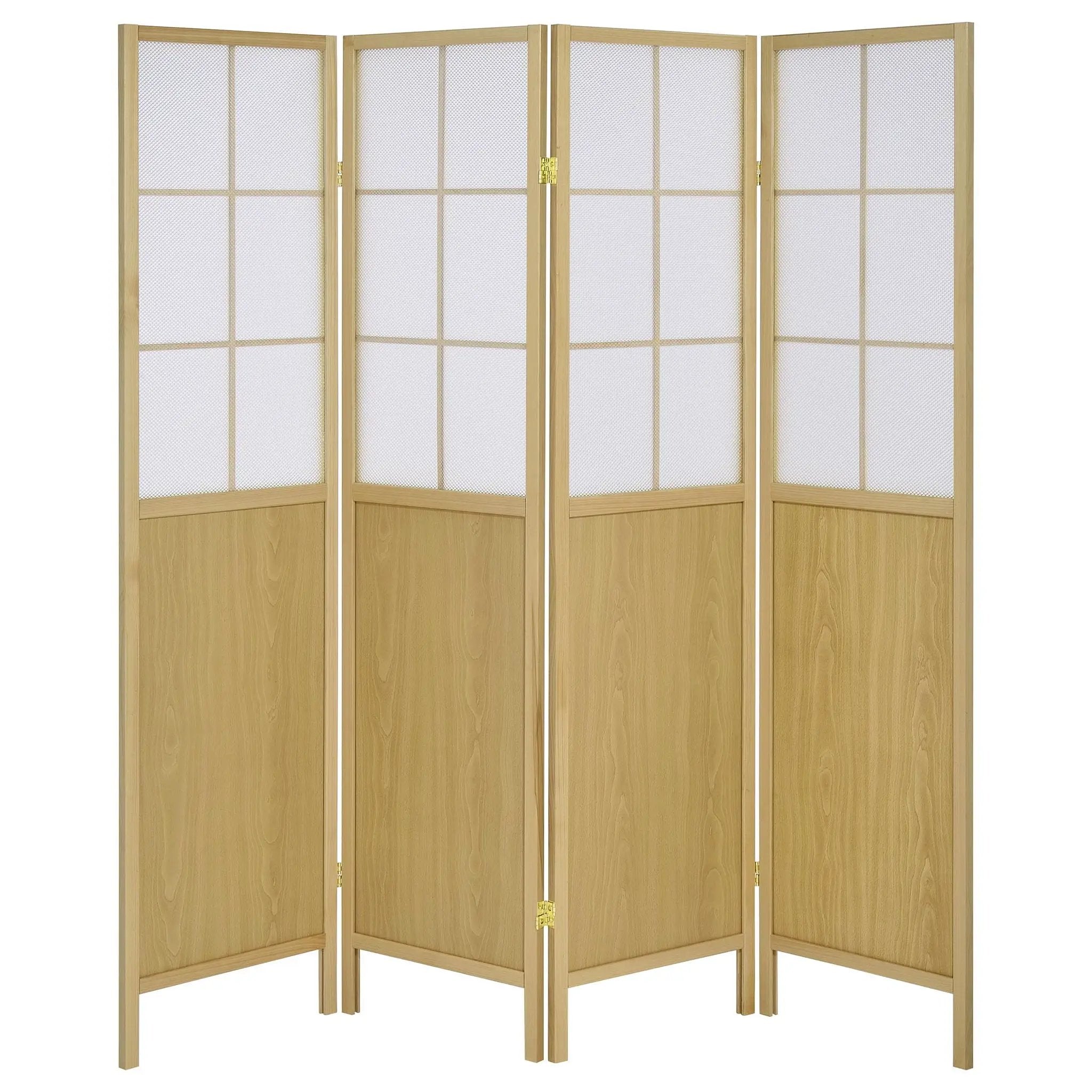 Gabby - 4 Panel Divider Folding Shoji Screen With Windowpane Details - Natural by HouseOfZazla