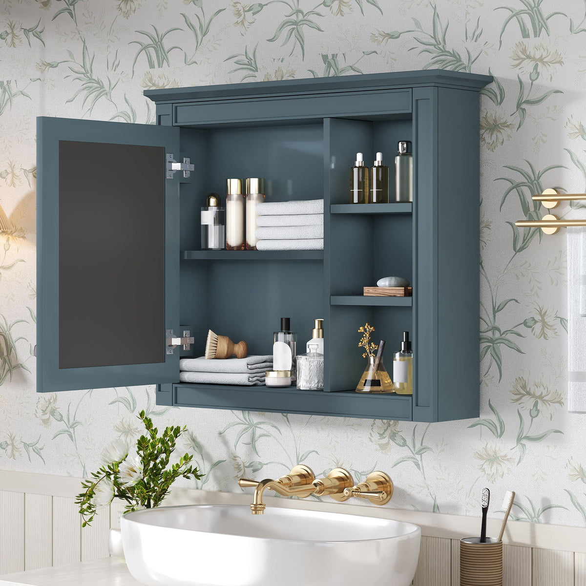Modern Wall-Mounted Medicine Cabinet with Full-Length Mirror - Blue or Black, photo 4 of 8