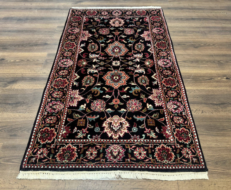 Indo Persian Sarouk Rug 3x5, Black Traditional Oriental Carpet by Jewel Rugs