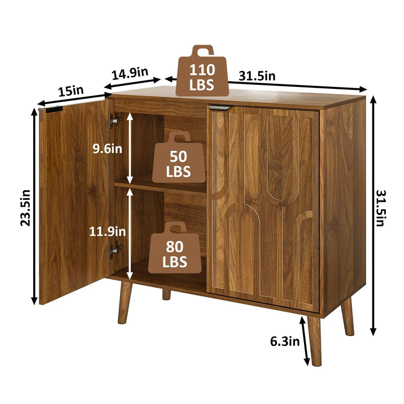 Farmhouse Style Sideboard Buffet Cabinet With Storage Bar Cabinet - Walnut by Unique Piece Furniture
